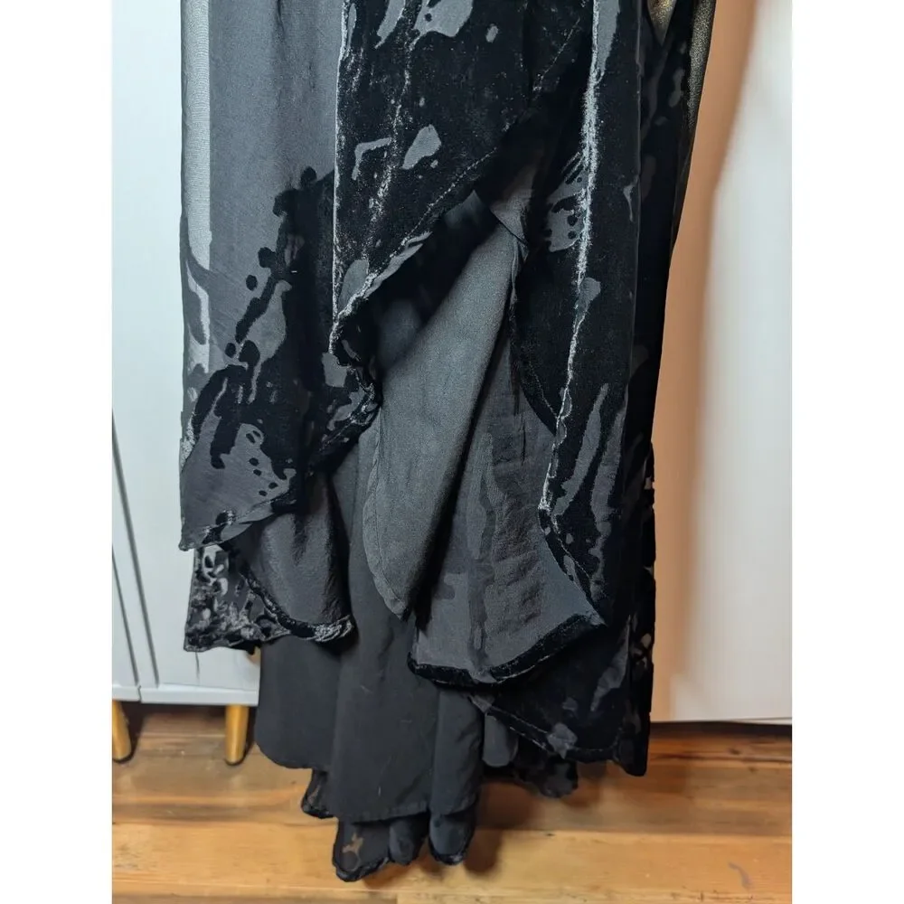 Hutch Black Burnout Velvet Wrap Maxi Dress Metallic Sash Hi-Low Hem Size M - Picture 11 of 12